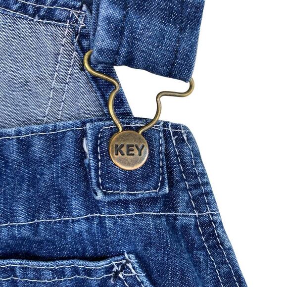 KEY Vtg Bib Style Denim Overalls Carpenter Relaxed Fit Cropped Dark Blue Sz 4 - Picture 4 of 16